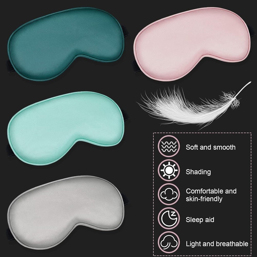 4 Pcs Silk Sleep Eye Masks Smooth Soft Satin Eye Covers with Adjustable Strap...