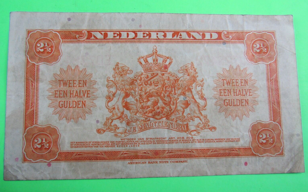 NETHERLANDS, 2 1/2 GULDEN, Qn. Wilhelmina @ ctr, 1943