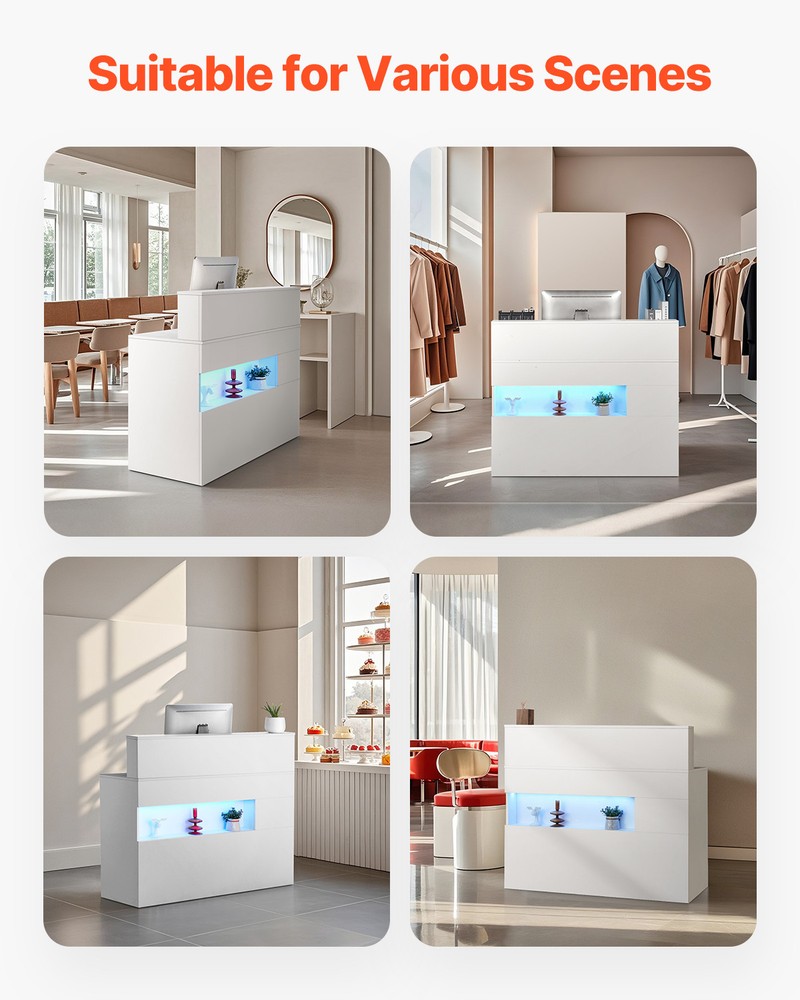 Reception Desk Rectangular Front Counter Table 47.24 in White Office Table