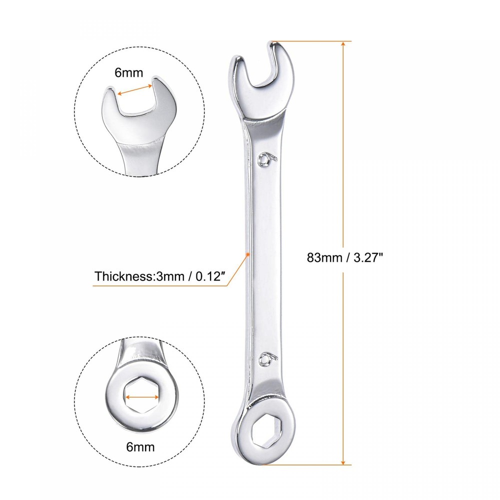 uxcell Thin Combination Wrench with Offset 6-Point End and Angled Open 6mm