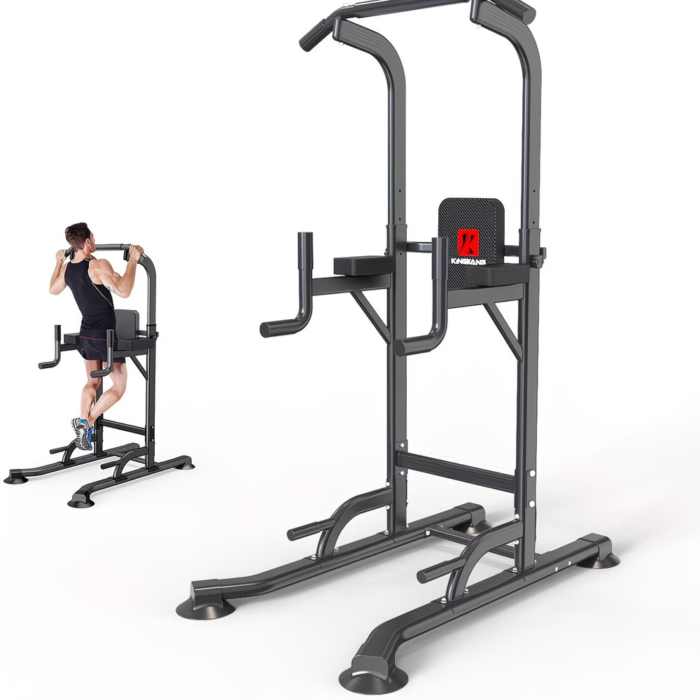 Power Tower Dip Station, Adjustable Height, Multi-Functional Strength Training W