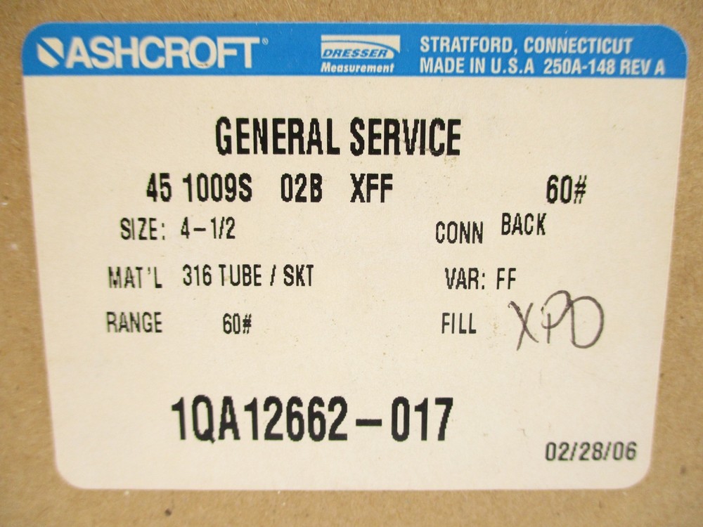 ASHCROFT 451009S02BXFF60# 60PSI NSMP