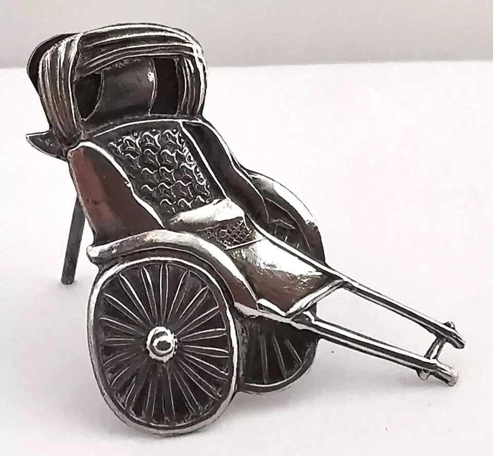 Chinese Solid Silver Menu Stand In The Form Of A Rickshaw.