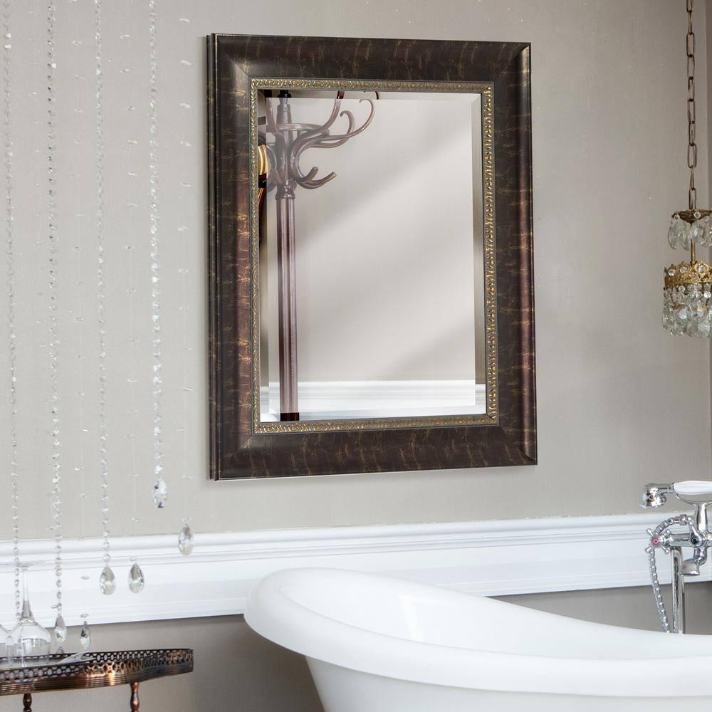 Bathroom Vanity Mirror 31 x 37 in. Framed Rectangular Beveled Edge Bronze Bath