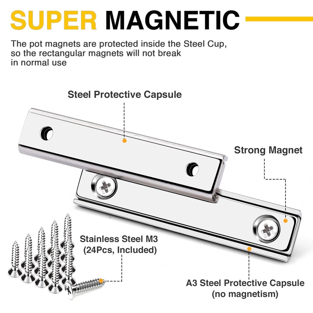 Strong Neodymium Rectangular Pot Magnets with Counter Bore, 70LBS(25 KG) Pull...