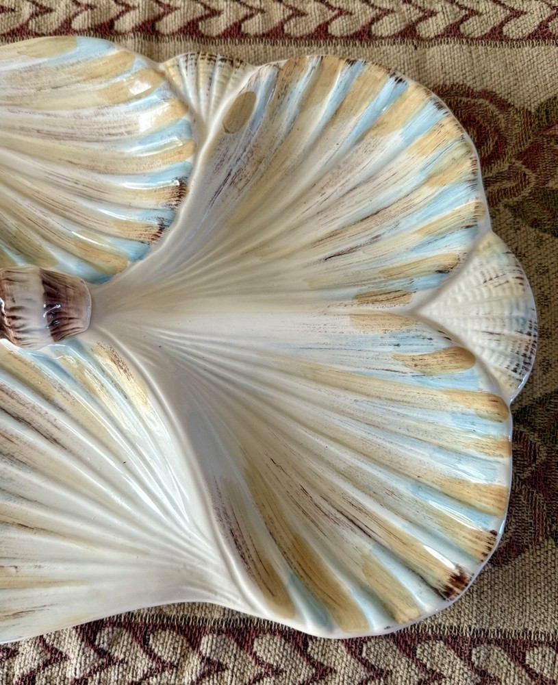 Seaside Gourmet Ceramic Scalloped Divided Shell Serving Platter Nautical