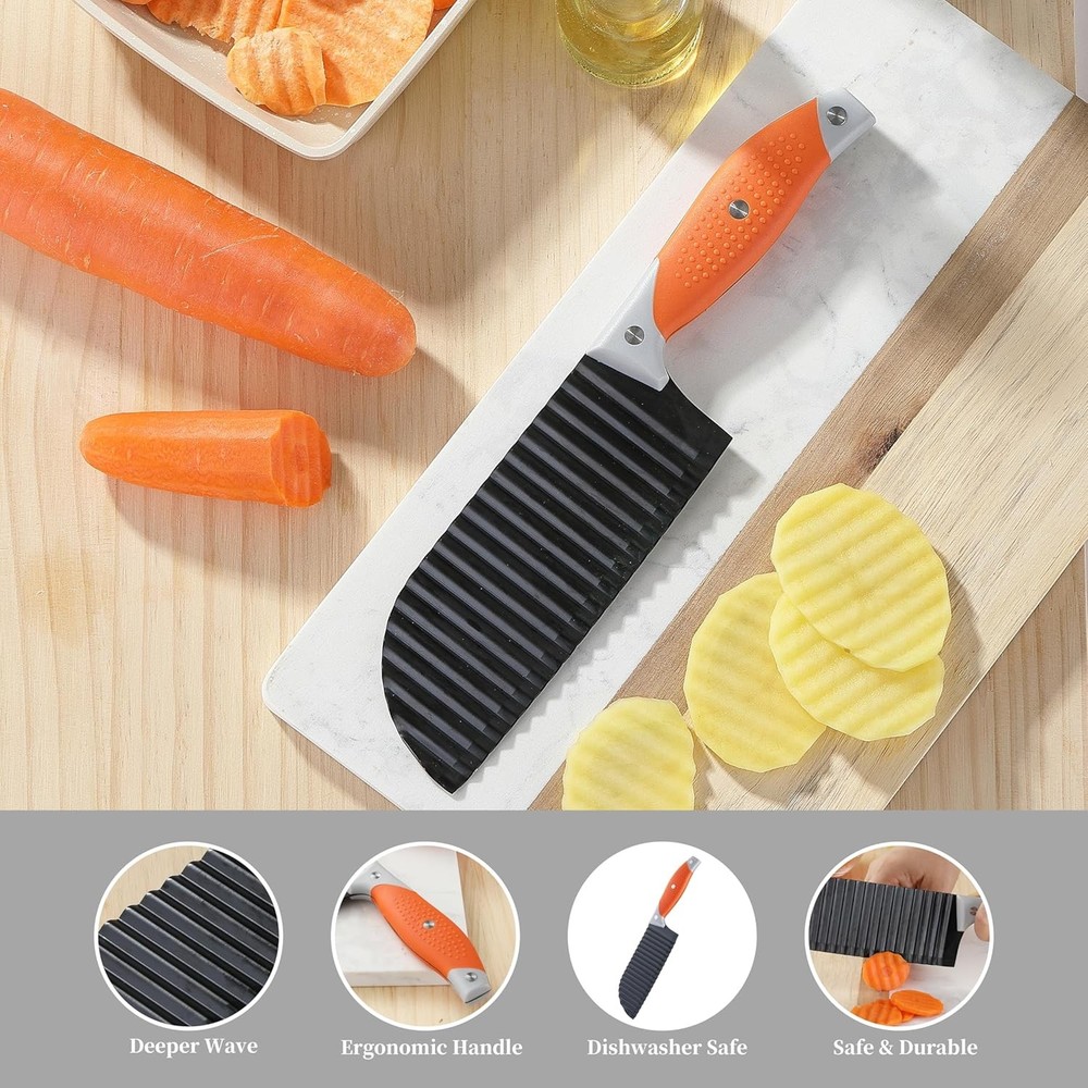 Crinkle Cutter for Veggies, Cut 6.6", Black Blade + Orange Handle