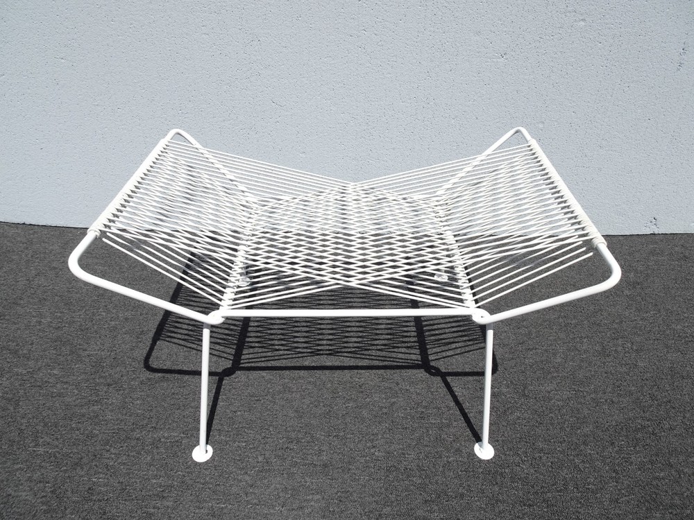Vintage Mid Century Modern White Rubber Webbed Bench