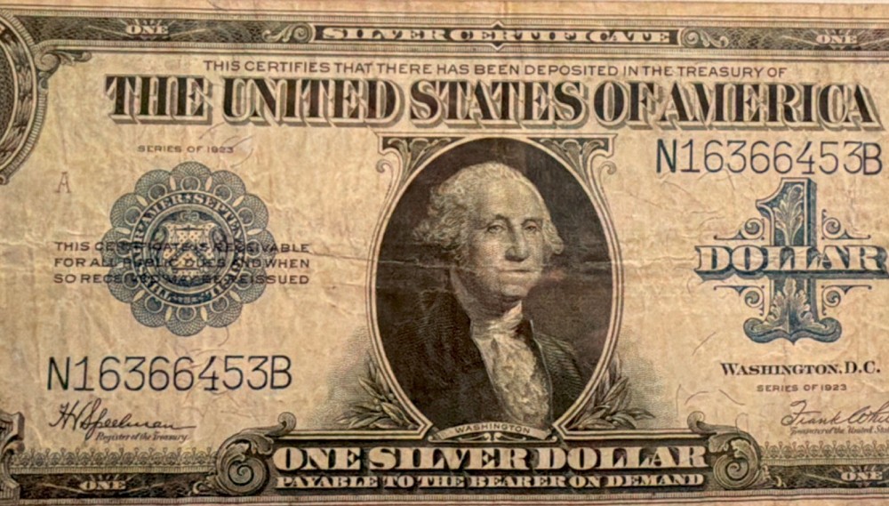 1923 $1 US Large Silver Certificate Banknote N16366453B