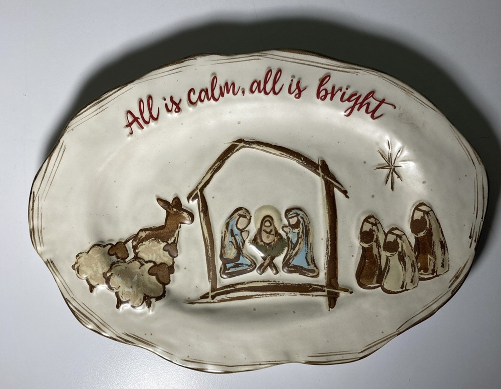 Mud Pie Holiday All is Calm Boxed Nativity Sentiment Platter