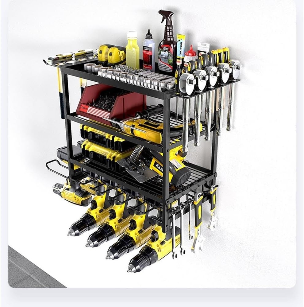 4-Layer Wall Mounted Power Tool Storage Rack with Drill Holder, Screwdriver Rack