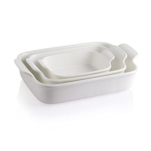 Baking Pans Set, Ceramic 9x13 Baking Dish with White Smooth baking dish set