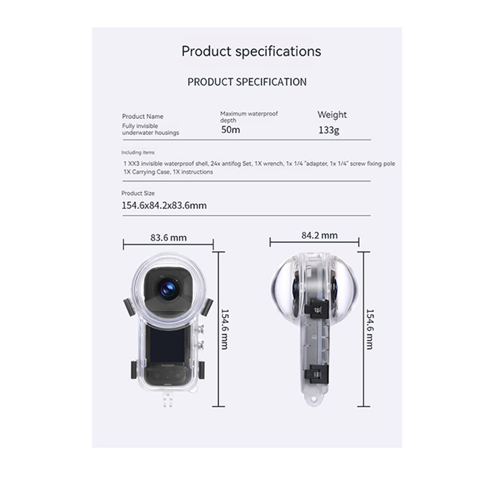 For Insta360 X3 Invisible Dive Case Waterproof Case Housing Shell Protector Box