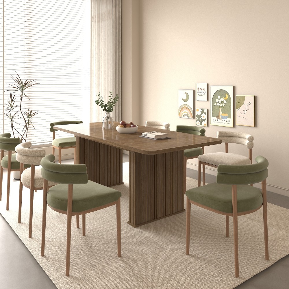 Beige Brown Extendable Dining Table Modern Wood Kitchen Table Double Robust