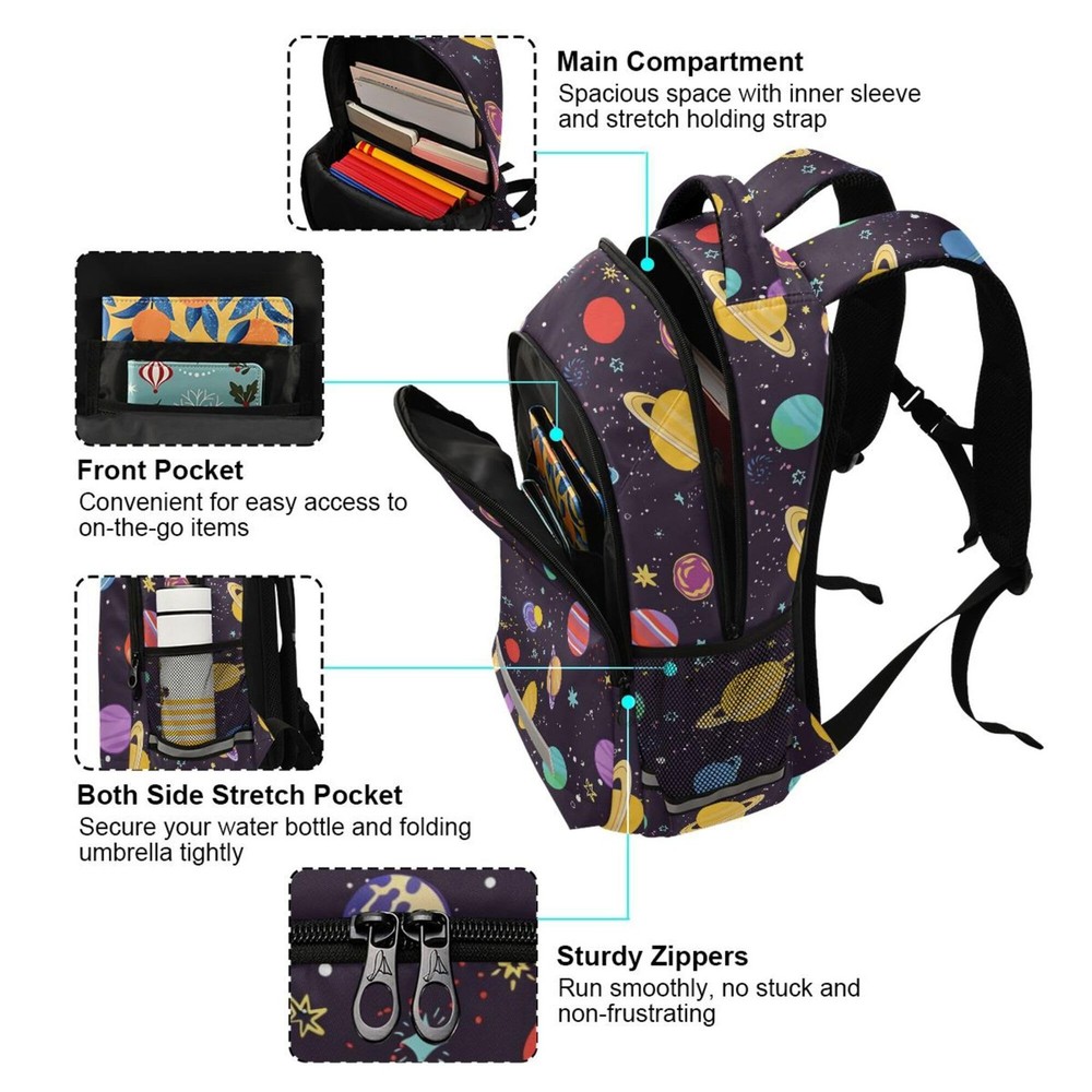 MNSRUU School Backpack with Chest Strap, Space Planets Printed Laptop Backpac...