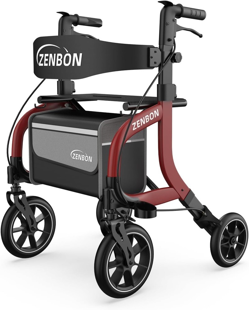 Ergonomic Rollator Walker for Seniors - Foldable | 330lbs Capacity | Red