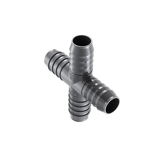 3/4" PVC Barbed Insert Cross (Insert x Insert x Insert x Insert)