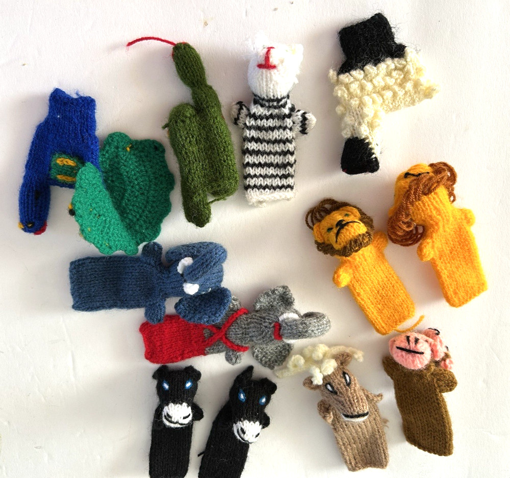 12 Knitted Finger Puppet Animals Crochet Handmade