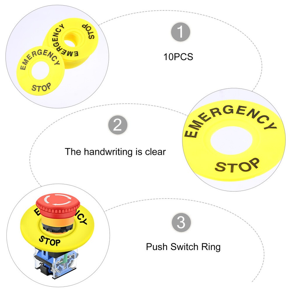 10PCS Emergency Stop Rings Emergency Sign Labels Button Push Switch Accessories