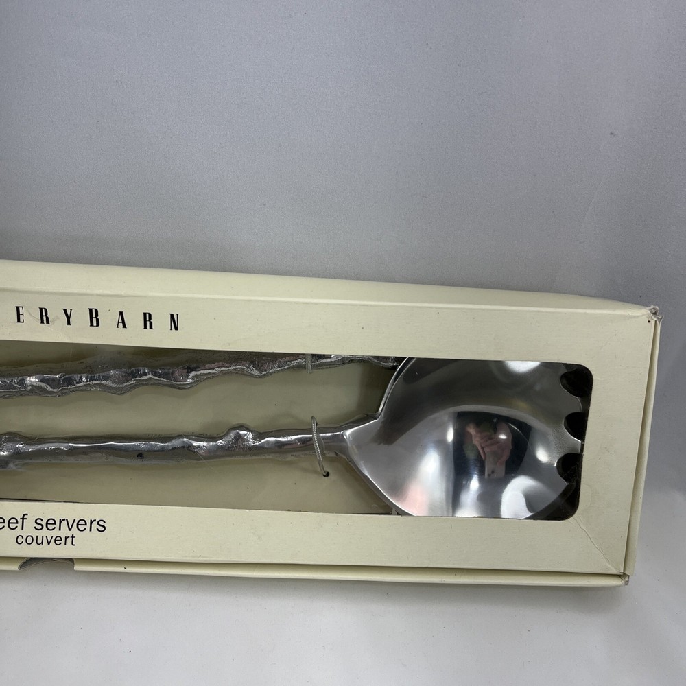 Pottery Barn Reef Servers Silver Tone 2 Piece Serving Set Fork Spoon New In Box