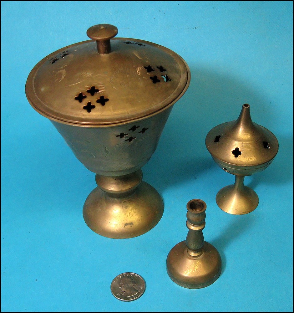 Qty(3) Old Brass Incense Burners Holders