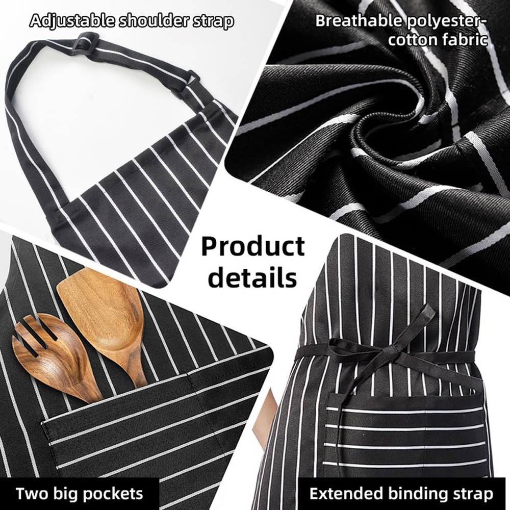 Chef Apron Bib Apron with 2 Large Pockets Adjustable Neck Strap Kitchen Apron...