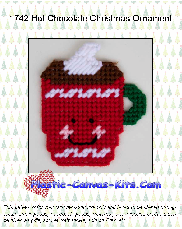 Hot Chocolate Christmas Ornament- Plastic Canvas Pattern or Kit