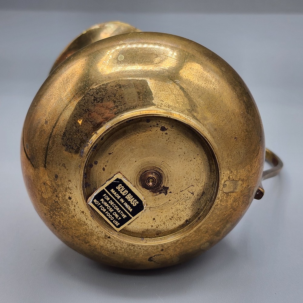 Vintage Solid Brass Pitcher 4.5" Tall Small Handled Made in India Decor Only