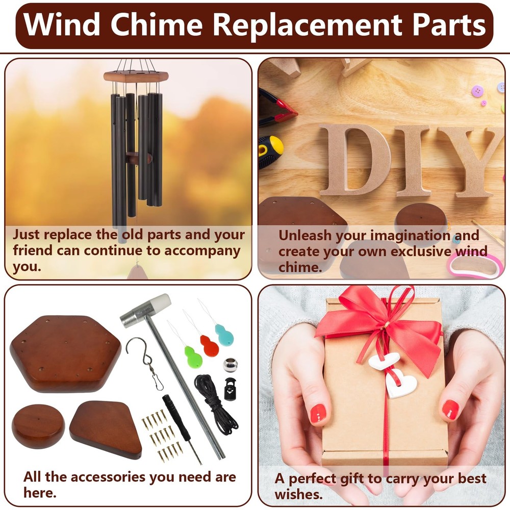Wind Chime Kit 28 PCS Replacement Parts Including Brown, Brown