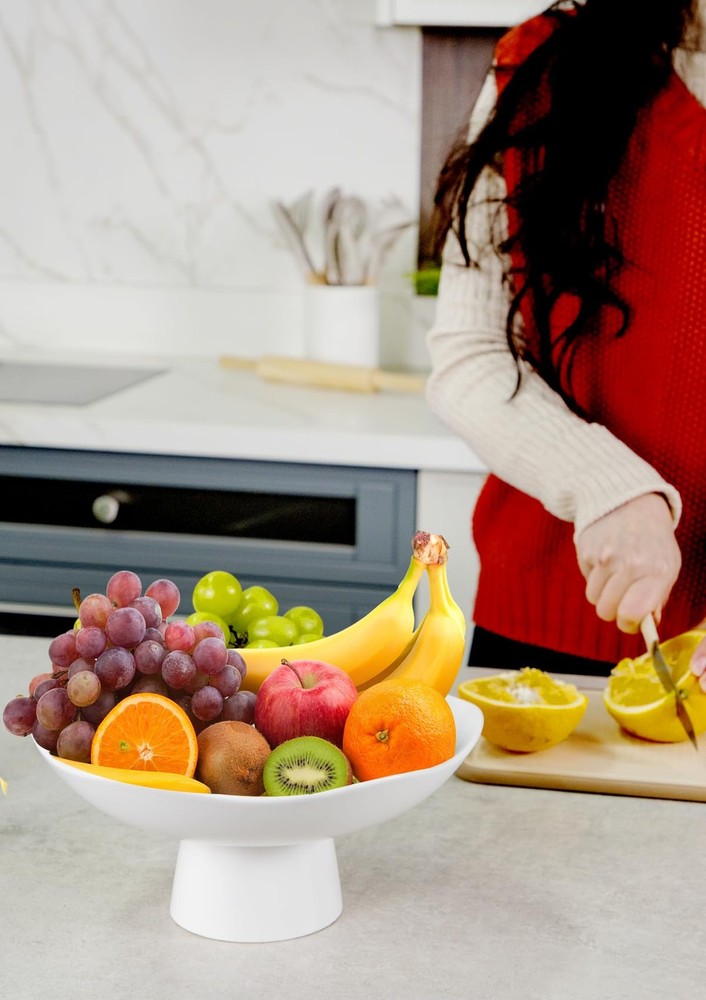 Ceramic Fruit Bowl for Kitchen Counter, Modern Fruit and Bread Basket Stand,1...