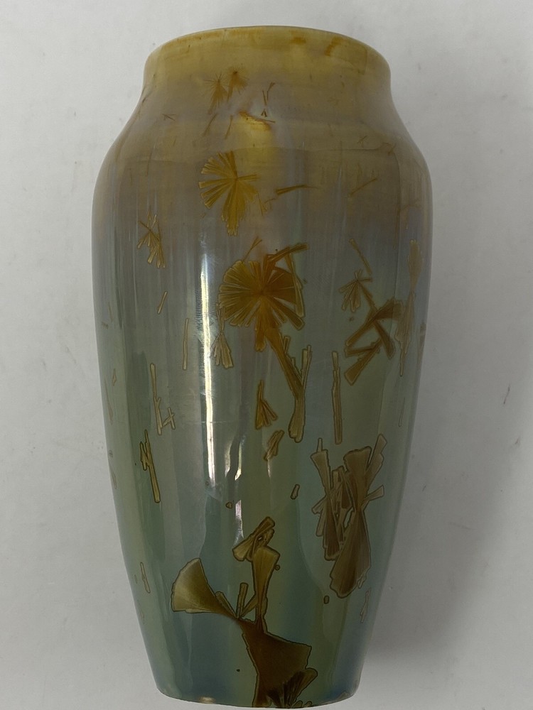 Ron Slack 2004 Pottery Signed Unique Glaze Process Greens Golds