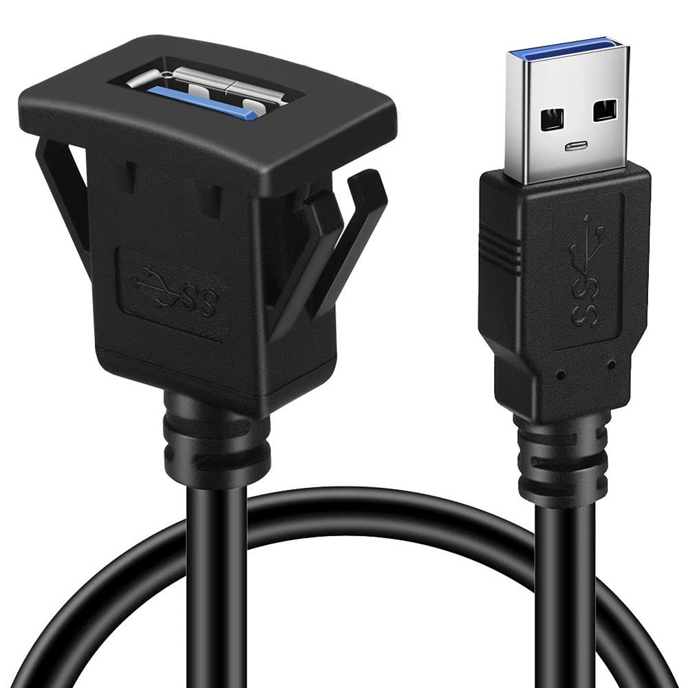 BATIGE Square Single Port USB 3.0 Panel Flush Mount 3ft, Black, Blue