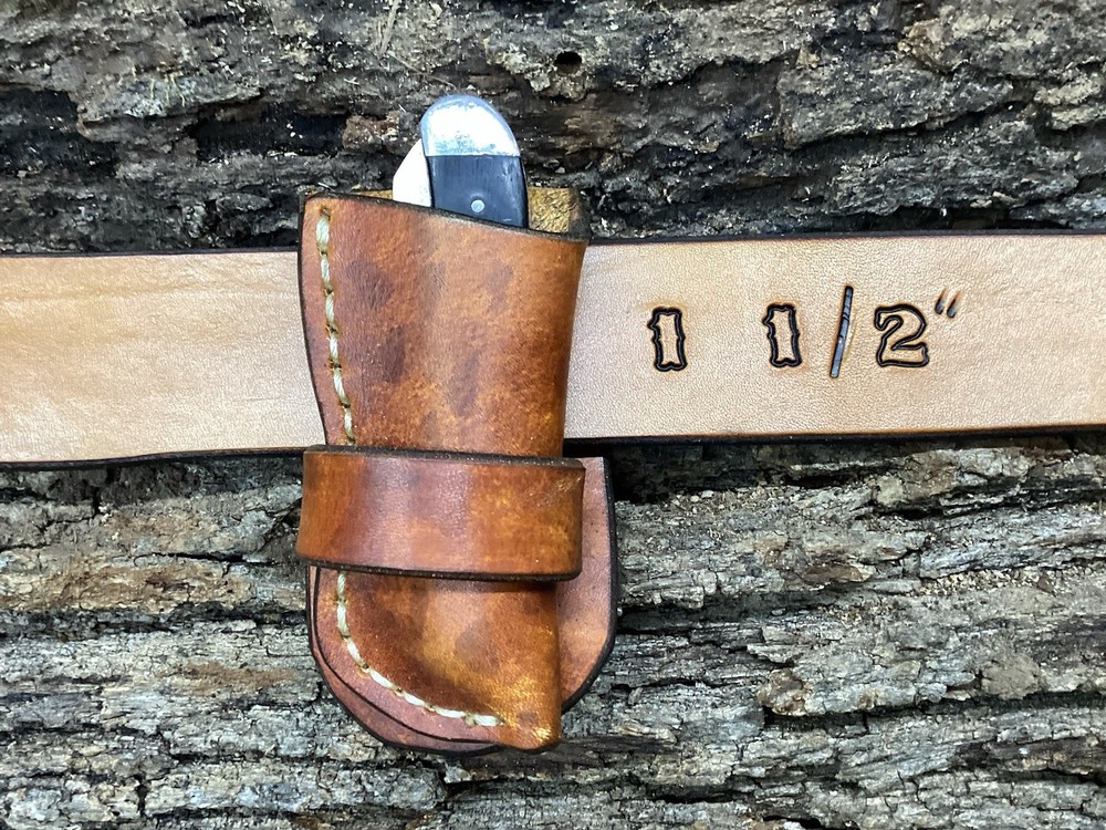 Leather Folding Pocket Knife Sheath Mini Trapper Size (Sheath Only)