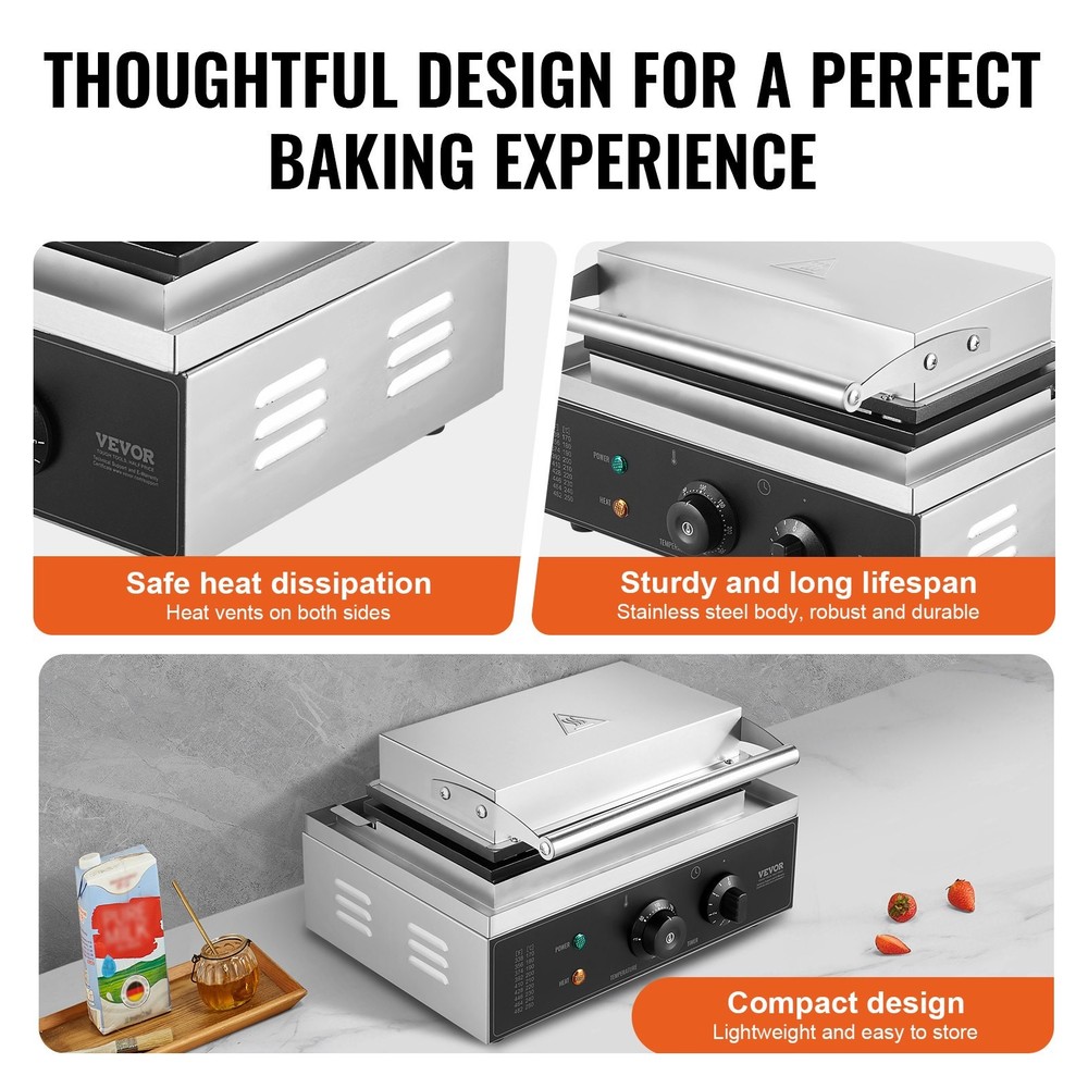 Commercial Waffle Maker 10PCS Rectangle Waffle Baker Machine 1550W Non-Sti