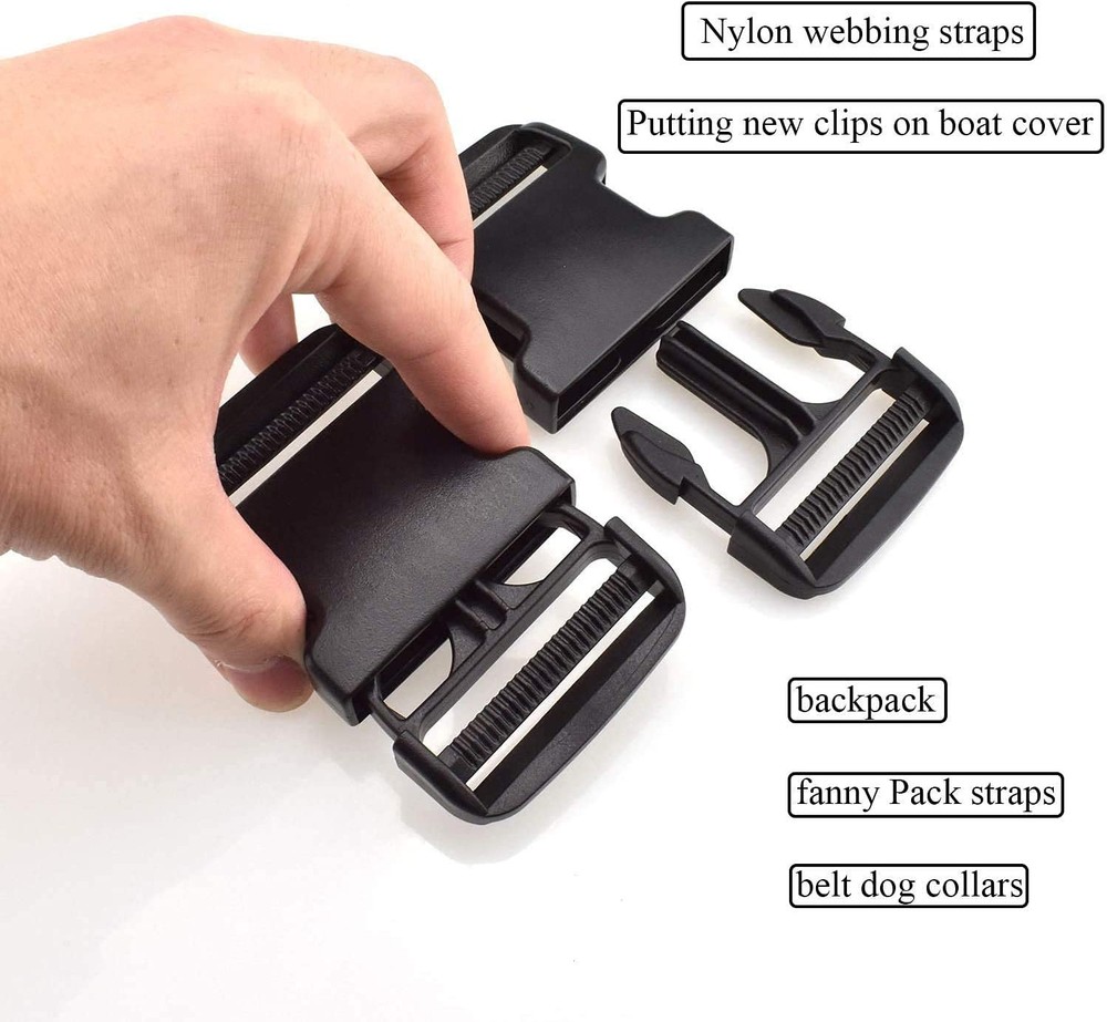 Side Release Buckle for 2'' 2 inch Strap, Black 2 Inch 2 Pack