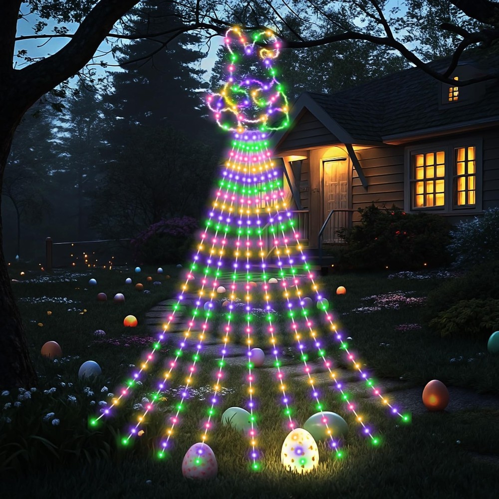 Huquary 12 ft Easter Bunny Waterfall String Lights with 305 LED Multicolor