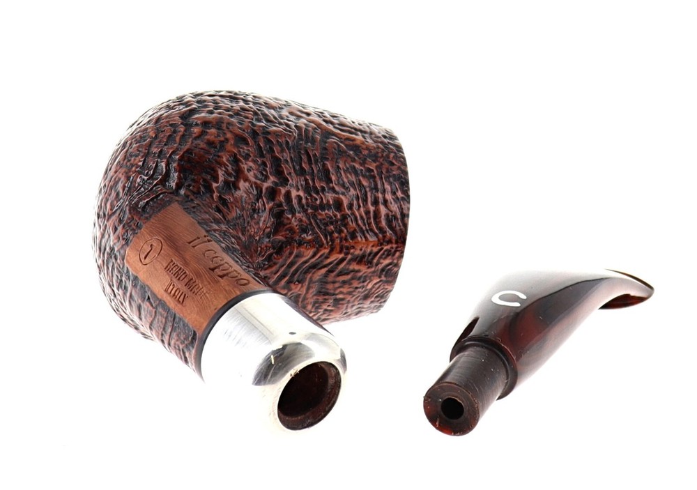 Pipe Il Ceppo GRUPPO 1 brown smooth shape billiard semicurved silver ring