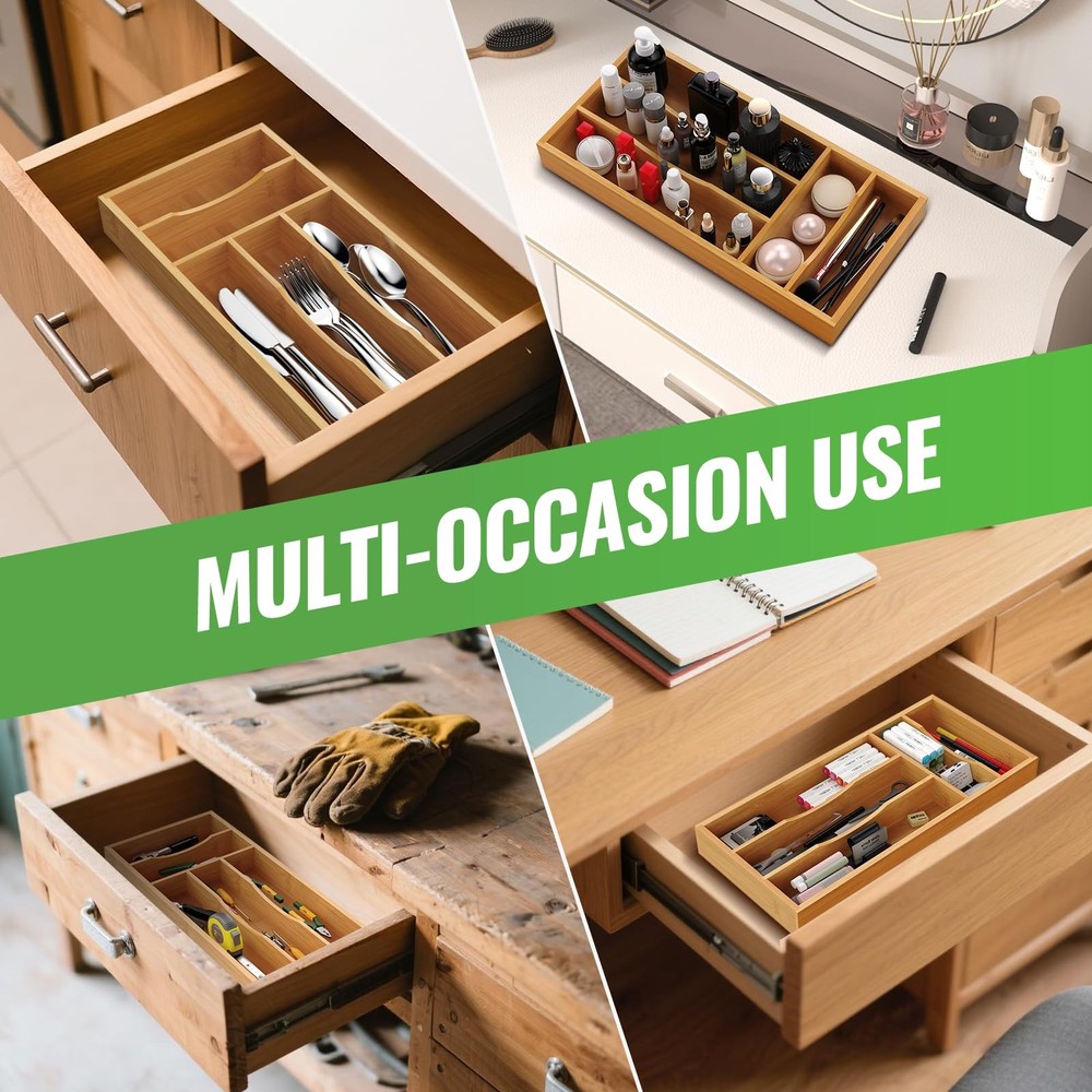 Bayting Small Silverware Organizer, Bamboo Kitchen Drawer Small,