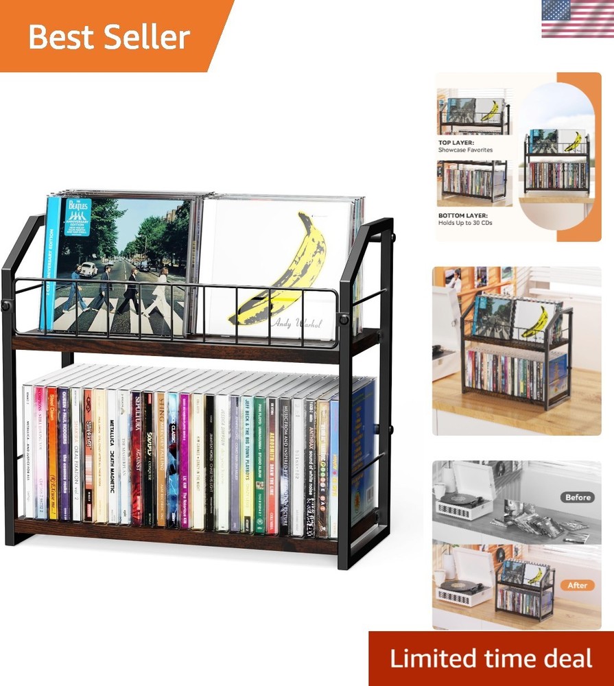 Stylish 2-Tier CD Organizer with Display Top Shelf - Rust-Resistant Iron