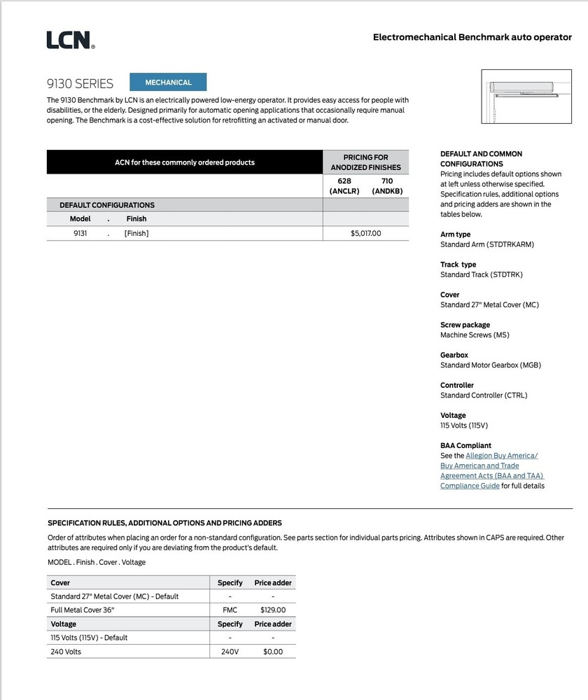 LCN Benchmark lll Swing Operator Motor unit #9130