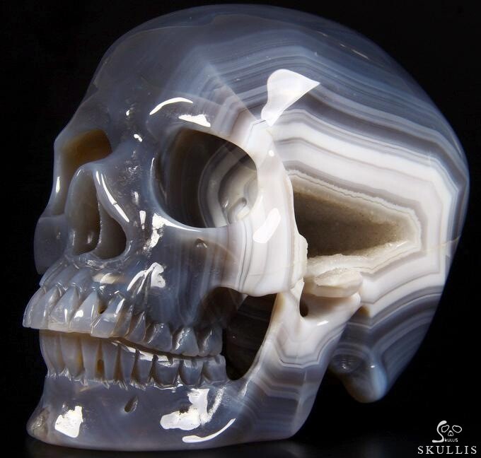 Unique Geode Huge 6.2" Agate Carved Crystal Skull