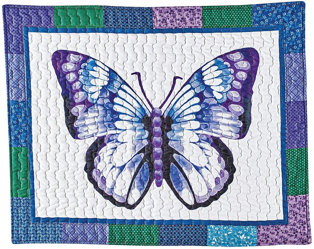 Blue & Lavender Butterfly Print Patchwork Pillow Sham