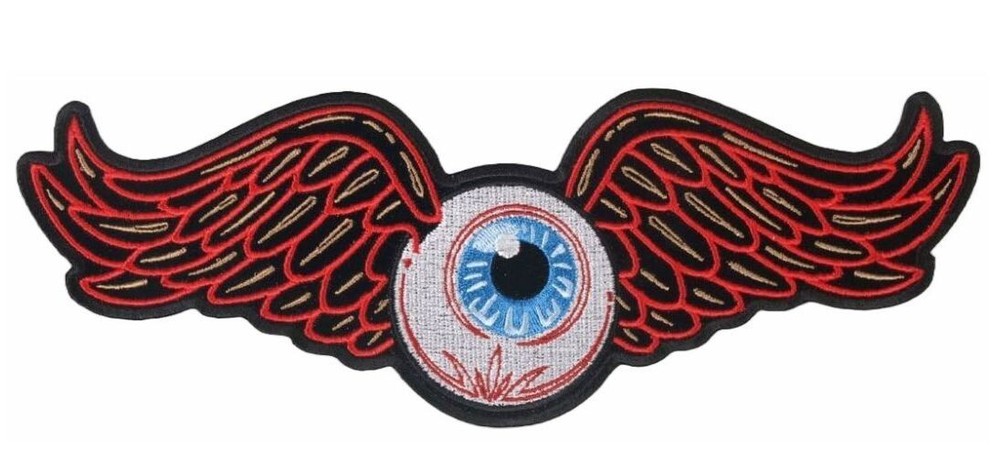 Flying Eyeball Embroidered Jacket Vest Back Patch- 2PC- 10" x 4" and 5"