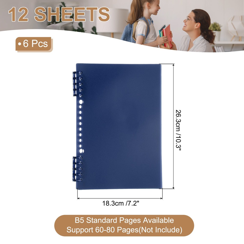 12 Pack B5 22 Mil Plastic Notebook Binder Covers with Binding Comb, Dark blue