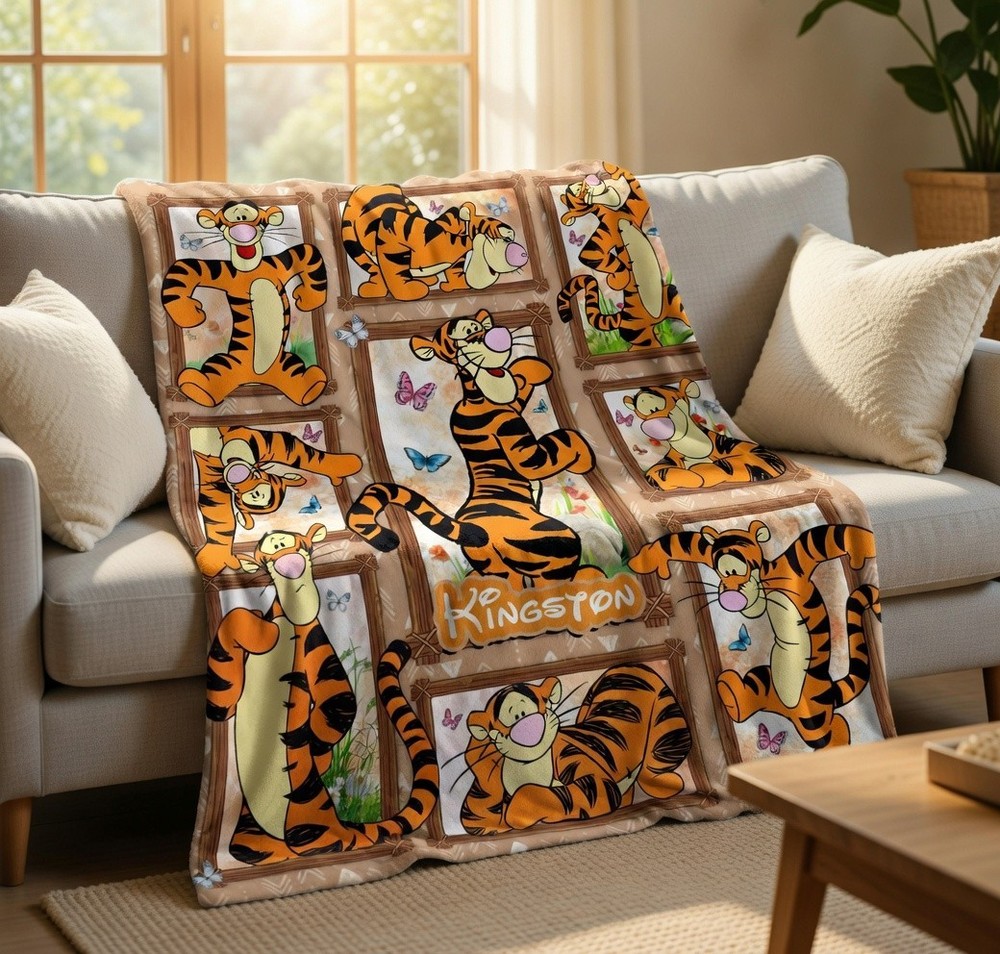Personalized Cute Tiger Blanket Custom Name Holiday Gift