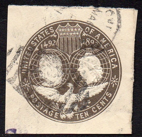 U351 10c Columbian used (crease)