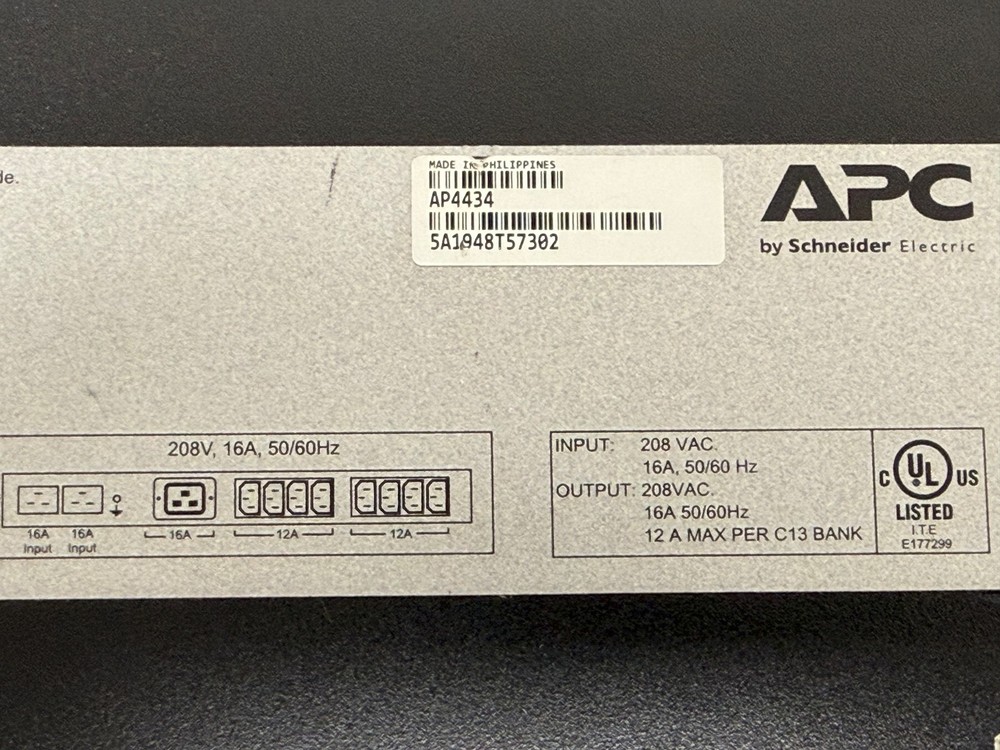 APC AP4434 Rack Automatic Transfer Switch 1U 20A 208V