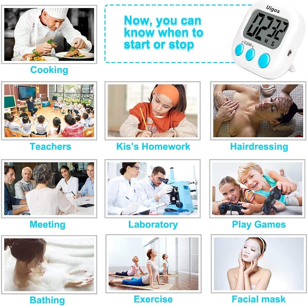 Digital Kitchen Timer II - Large Digits, 3 Settings, 2 Pack for Home & Office