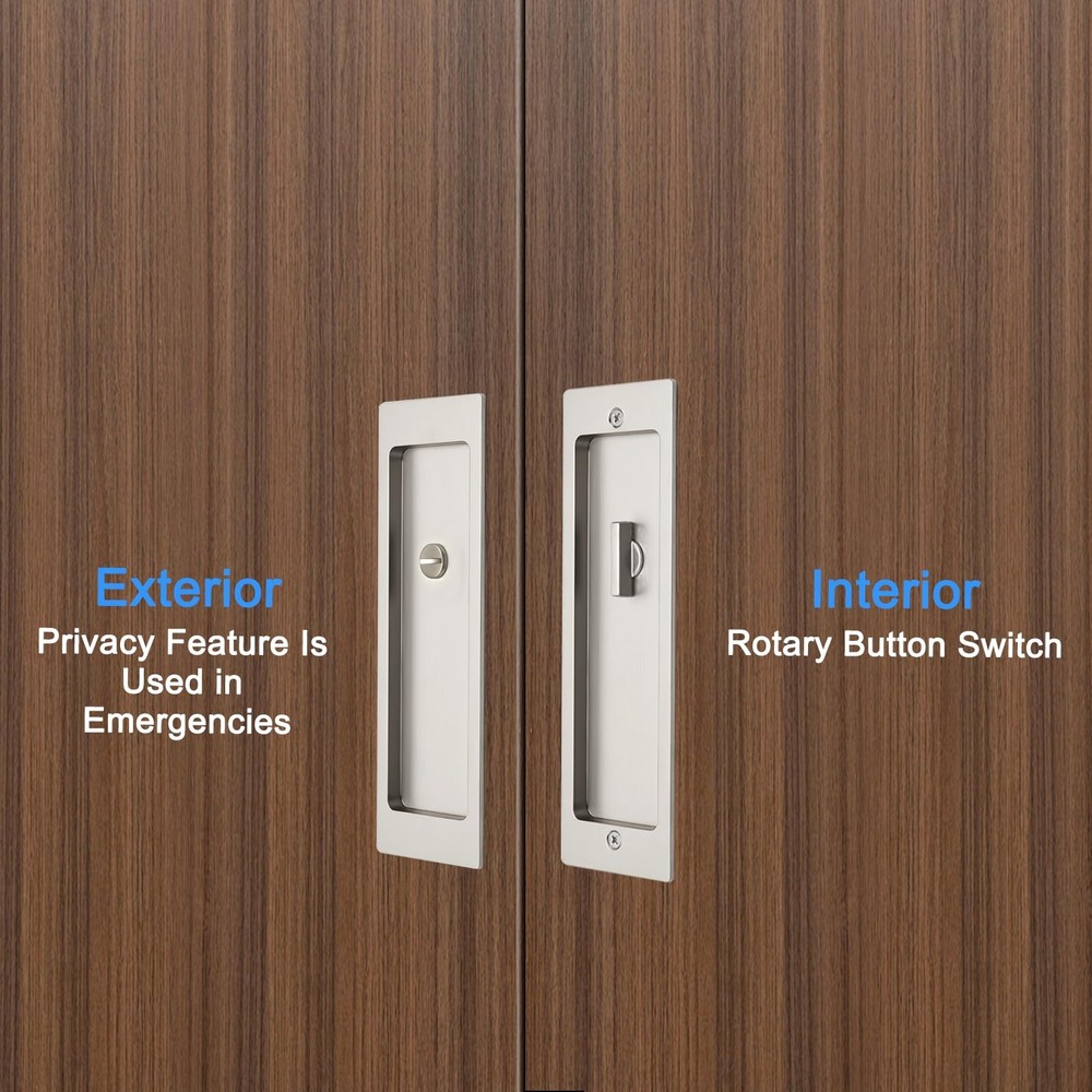 Rectangular Privacy Pocket Door Mortise Lock and Edge Pull, Narrow Modern Sli...
