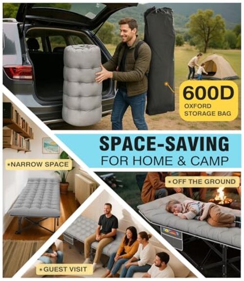 Oversized XXL Camping Cot, Folding Cot for Adults, XX-Large Grey Cot/Grey Pad